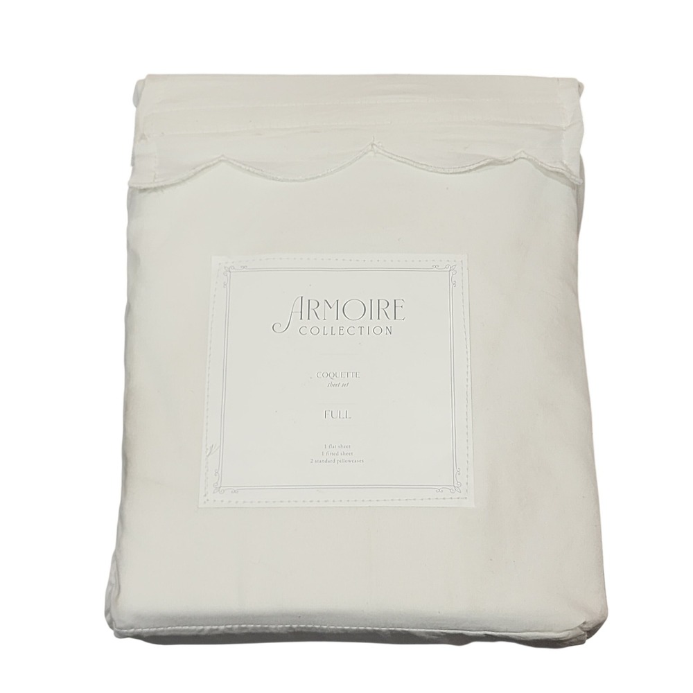 Armoire Collection Coquette Full Sheet Set White Scalloped Recycled Polyester